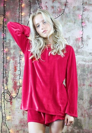 SHORTS & JUMPER CO-ORDINATES IN PINK VELVET