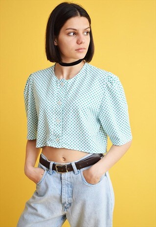 70'S MOD BOHO FESTIVAL POLKA DOT PRINT CROP TOP SHIRT
