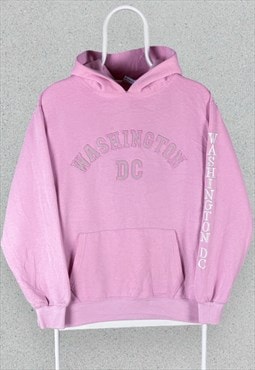 Vintage Pink Washington DC Hoodie Spell Out Mens Medium