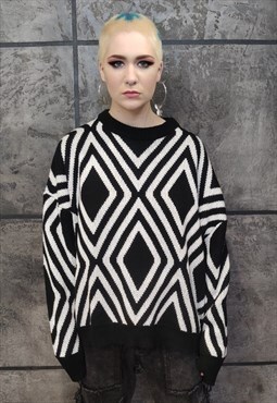 70s stripe knitted sweatshirt zigzag knitwear jumper 