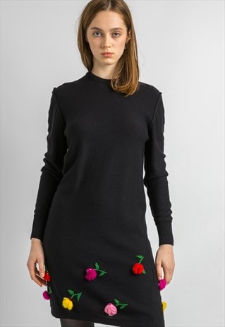 80s Sonia Rykiel black knitted flowers knit dress 6028