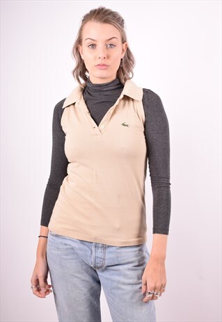 LACOSTE WOMENS VINTAGE POLO SHIRT MEDIUM KHAKI 90'S