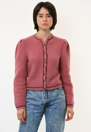 PINK IVORY VINTAGE CARDIGAN BAVARIAN FOLK CARDIGAN KNIT