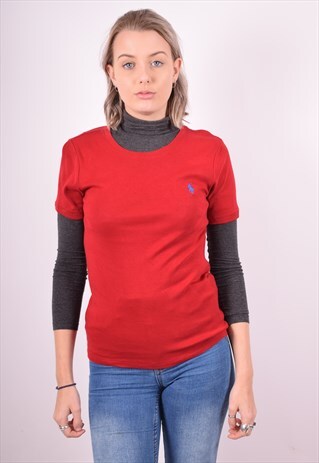 RALPH LAUREN WOMENS VINTAGE T-SHIRT TOP MEDIUM RED 90S