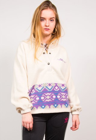 VINTAGE 90'S CREAM PATTERNED FLEECE JACKET JUMPER