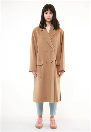 90S VINTAGE MAX MARA BEIGE CAMEL WOOL COAT 712