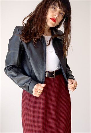 VINTAGE 90 LONG SLEEVE ZIP FAUX LEATHER BLACK CROPPED JACKET