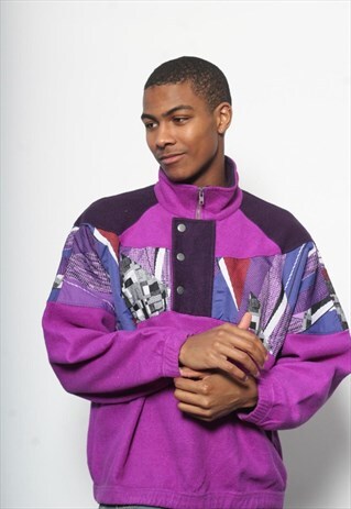 VINTAGE SERGIO TACCHINI 1/4 ZIP PATTERN FLEECE PURPLE