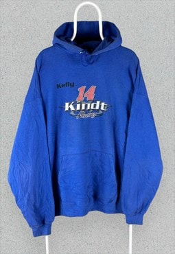 Vintage Blue Nascar Hoodie Graphic Hanes Pullover Mens XL