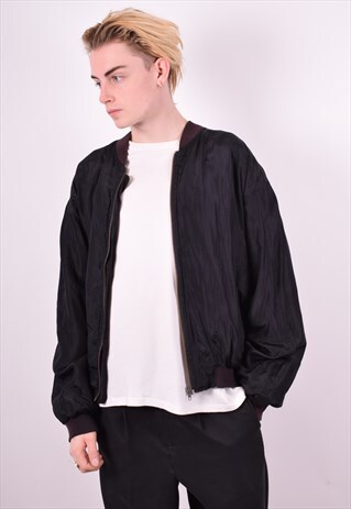 MENS VINTAGE SILK BOMBER JACKET XXL BLACK 90'S
