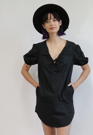 ARLENE LOUNGEWEAR ORGANIC LINEN DRESS - BLACK