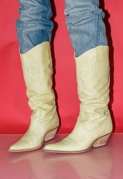 Vintage Y2K iconic heeled cowgirl boots in spring green