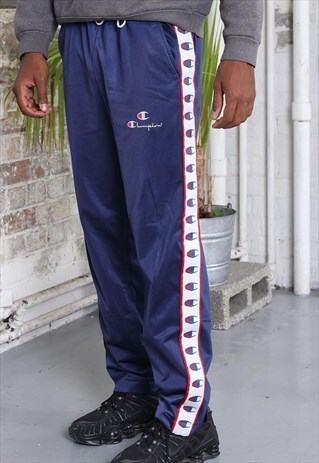 VINTAGE CHAMPION TAPE LOGO TRACK BOTTOMS BLACK WHITE