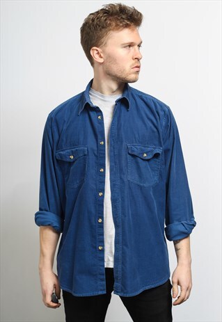 VINTAGE CORDUROY CORD SHIRT BLUE