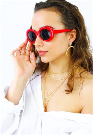 RED RETRO OVAL SUNGLASSES