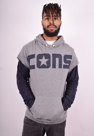CONVERSE MENS VINTAGE HOODIE JUMPER MEDIUM GREY 90'S