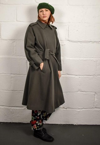 VINTAGE KHAKI WOOL TRENCH COAT