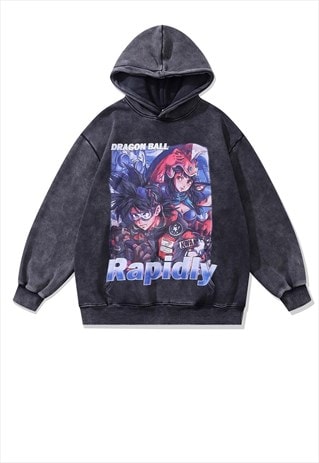 ANIME HOODIE VINTAGE WASH PULLOVER DRAGON BALL JUMPER GREY