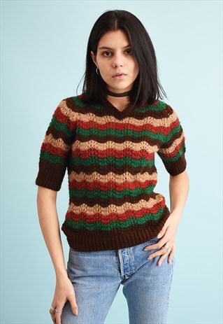 70'S RETRO JAZZY WOOL KNIT TOP