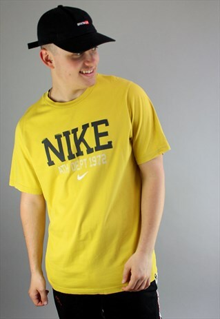 VINTAGE NIKE YELLOW TEE WITH LARGE SPELL OUT LOGO