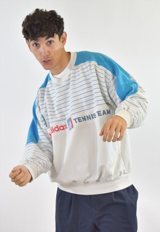 VINTAGE 90S WHITE ADIDAS CREW NECK TENNIS TEAM SWEATSHIRT