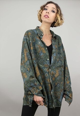 VINTAGE 80S 90S OVERSIZED LONG SLEEVE PATTERNED SHIRT