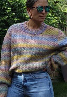 Vintage 1980s knitted jumper in pastel rainbow colours