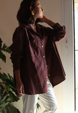 Vintage brown long canvas button down collared shirt