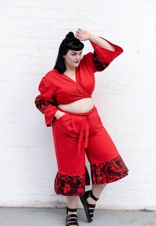FRILL WRAP TOP- POSTIE RED
