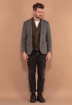 Vintage 00's Men Harris Tweed Blazer Jacket in Grey