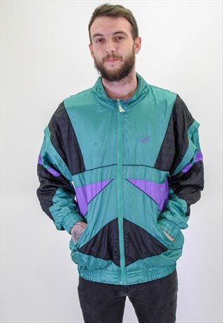 VINTAGE FESTIVAL PATTERN SHELL JACKET IN GREEN LARGE