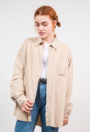 90'S VINTAGE BEIGE CORD GRUNGE STYLE SHIRT