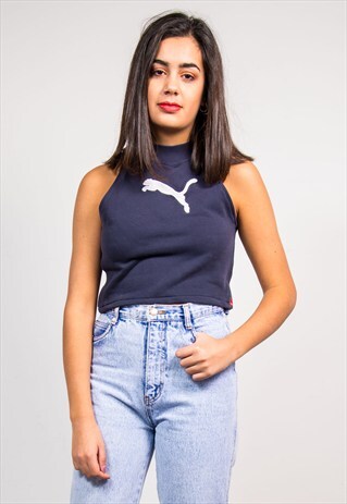 VINTAGE REWORKED PUMA CROPPED NAVY SWEATER VEST TOP