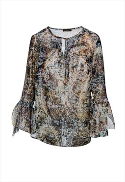Print Voile Top with Flounce Sleeves