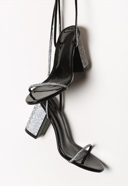 Black Sparkle Platform Heeled Sandals