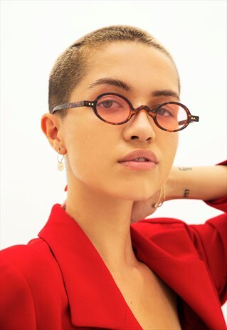 MARLEY - TORTOISESHELL AND PINK TINY ROUND 90S SUNGLASSES