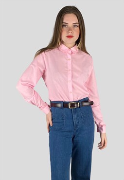 Vintage 70's Pink Cotton Ruffle Collar Ladies Blouse