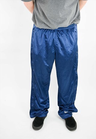VINTAGE 90S NIKE NAVY BLUE POPPERS/TRACKSUIT BOTTOMS