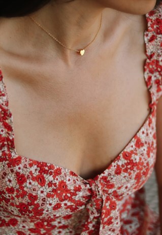 HEART NECKLACE GOLD CHAIN TINY BEAD PENDANT GIFT FOR HER