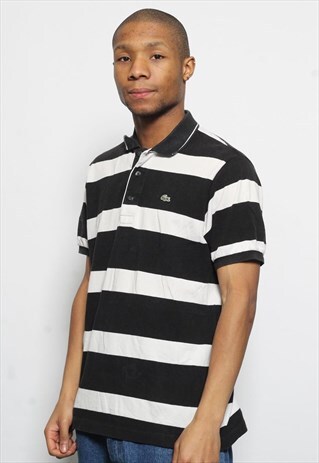 VINTAGE LACOSTE STRIPED POLO SHIRT BLACK AND WHITE