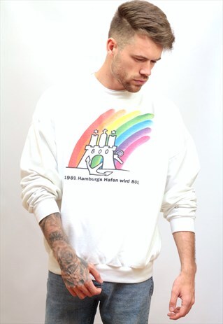 1980'S VINTAGE WHITE 1989 'RAINBOW' SWEATSHIRT