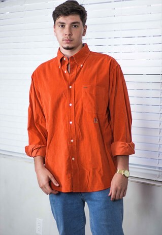 VINTAGE TOMMY HILFIGER SHIRT LOGO CORDUROY 90S L 11.9
