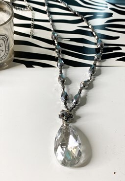 1960's Silver Chunky Teardrop Jewel Necklace