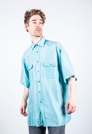 VINTAGE 1980S PALE BLUE SILK SHIRT