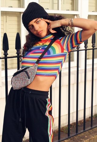 RAINBOW HIGH NECK CROP TOP