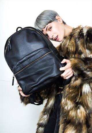 LUXURY GRAINED BLACK LEATHER WORK BACKPACK
