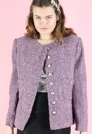 VINTAGE 90S BLAZER JACKET PURPLE Y2K W/ SILVER BUTTONS