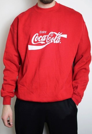 VINTAGE COCA COLA JUMPER PRINTED ON SCREEN STARS MENS RED SW