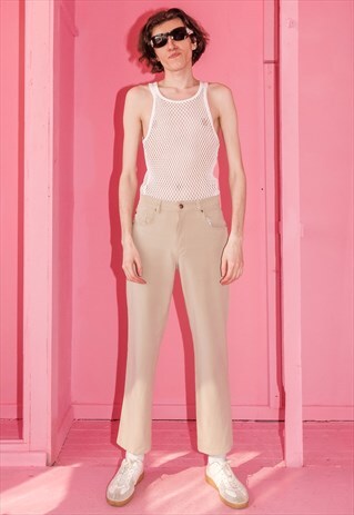 VINTAGE SAND BEIGE STRAIGHT TROUSERS / 1990S