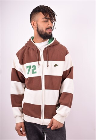 NIKE MENS VINTAGE HOODIE JACKET LARGE BROWN STRIPES 90'S